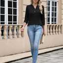 CiCiBird Womens 3/4 Sleeve Blouses Casual Button V Neck Shirt 2025 Trendy Tops (Black, L)