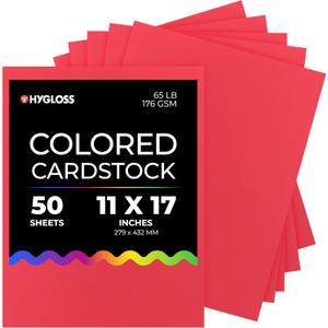 Hygloss Red Bright Colored Cardstock - 11x17-Inch, 50 Sheets, 65 lb/ 176 Gsm, Fade-Resistant, Acid-Free Color Card Stock Paper