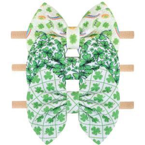 Hairband, 3 Pcs St. Patrick's Themed Cheer Bow Headbands for Baby Girls, One Size Fits All, Newborn and Infant, Green, Comfortable Nylon Fabric
