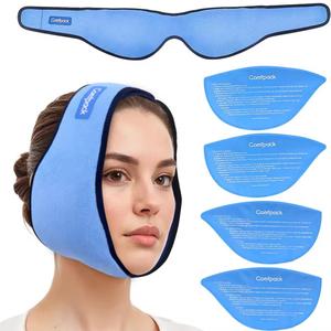 Comfpack Face Ice Pack Wrap for TMJ Relief with 4 Reusable Hot Cold Gel Packs, Wisdom Teeth Ice Pack Head Wrap for Tonsillectomy, Tooth Extraction & Teeth Removed, Oral Surgery, Cosmetic Injection (Blue)