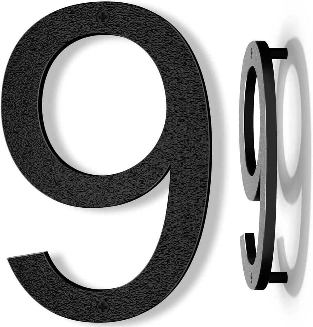 10 Inch Black House Numbers for Outside, Large Floating Home Address Numbers, Modern Outdoor House Number for Wall Street Garage Gate (9)