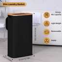 iEGrow 60L Slim Laundry Hamper, Narrow Laundry Basket with Lid,Foldable Clothes Hamper with Bamboo Handles,Hamper Basket with Removable Inner Bag for Laundry Room Bedroom College Dorm,Black