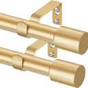 TONIAL Curtain Rods 2 pack, Telescoping Splicing 3/4 Drapery Rod 32 to 86 Inch(2.6 to 7.2 ft), Decorative Single Curtain Rods for Windows with Modern Cap Finial, Antique Gold