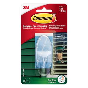 Command Outdoor Large Clear Wall Hooks, 1 Hook and 2 Command Strips, Damage-Free Hanging Wall Hooks for Hanging Outdoor Wall Decor with Weather Resistant Strips, Holds up to 4 lb