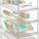 mDesign Plastic Stackable Bathroom Storage Organizer Bin with Pull Out Drawer for Cabinet, Vanity, Shelf, Cupboard, Cabinet, or Closet Organization - Lumiere Collection - 4 Pack - Clear