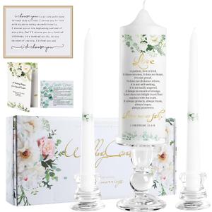Extrogif 3 Unity Wedding Candles Set with Candle Holder for Ceremony Set, Glass Candlesticks and Pillar Taper Candles - Catholic Bible Religious Weddings Accessories
