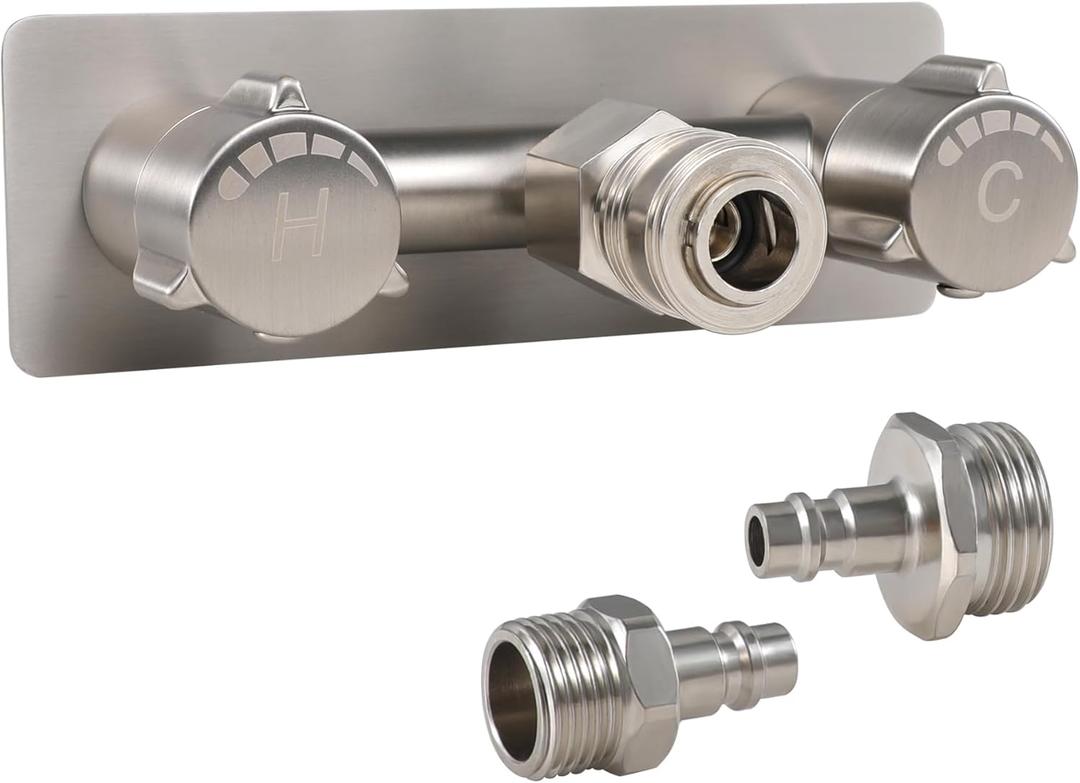 All Metal RV Exterior Quick Connect Faucet,4"RV Shower Faucet Replacement,RV Outside Shower Valve Kit,Camper Shower Faucet Valve with Quick Connect(Brushed Nickel)