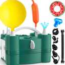 Balloon Pump 3-in-1 Electric Air Pump for All Balloons& Inflatables, Triple Inflating Ports for Latex 260q Foil Mylar Balloon Inflation, Quick-Fill Inflator Deflator for Pool Floats Air Beds (Green)