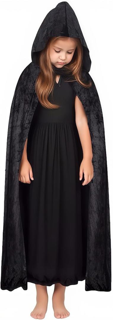 ROMASA Kids Hooded Velvet Cloak,Halloween Costume Cape,Fancy Cosplay Robe for Dress Up Party