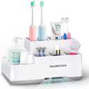 Toothbrush Holder with Anti-Slip, Bathroom Organizer Countertop Detachable for Easy Cleaning, Multifunctional Storage, Bathroom Caddy for Toothpaste, Shaver,Great for Home, Vanity Organizer, Office (White)