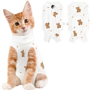 Cat Recovery Suit Female, Breathable Cat Onesie After Surgery Female for Abdominal Wounds or Skin Diseases, Surgery Recovery Suit Kitten Onesie After Spay Wear Anti Licking (Medium, Bear)