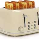 Toaster 4 Slice, Retro Stainless Toaster with 6 Bread Shade Settings,1.5''Wide Slots Toaster with Cancel/Defrost/Reheat Functions,Dual Independent Control Panel, Removal Crumb Tray (Cream)