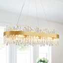 WUZUPS 16-Light Crystal Oval Oval Chandelier Pendant Ceiling Light Modern Lighting Fixture Dangling Rod Design for Bedroom Hallway Bar Kitchen Bathroom, H 9.6" L 35.4" W15.1, E12 Base, Gold