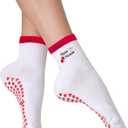 Women's Cute Grip Pilates Socks Non-Slip Crew Yoga Barre Socks with Colored cuff & Embroidery (Red-1 Pack)