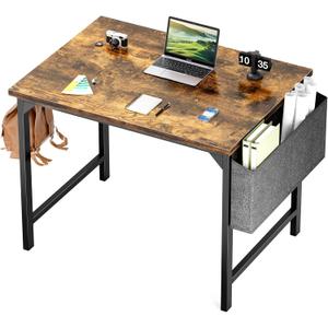 Sweetcrispy Computer Small Office Desk 32 Inch Student Kids Study Writing Work with Headphone Hooks & Storage Bag Modern Simple PC Home Bedroom Table, Rustic Brown