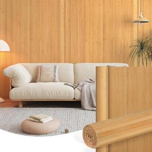 KELIXU Natural Bamboo Wall Panel 1 Pcs, 48" W x 96" L Pole Wrap Roll, DIY Wall Decor Slat Wall Paneling, Interior Wainscoting Wall Cladding for Kitchen, Living Room, Office, Carbonized