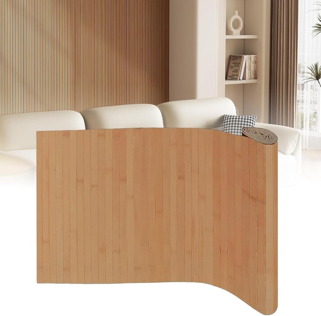 96" x 48" Natural Bamboo Wall Panel, Natural Flexible Pole Wrap Decorative Wall Panel, Wainscoting Wall Cladding Paneling for Living Room,Bedroom,Office,Ceiling Decor(Carbonized)