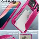 ATATOO for iPhone 16 Case, Built-in Card Holder (Store 3-5 Cards) & Slide Camera Protector, Military Grade Protection, Women Cute Silicone Wallet Case for iPhone 16 2024, Hot Pink