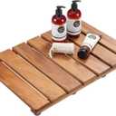 Natural Teak Wood Shower Bath Mat, 20.67 * 14.76 Inches, Non-Slip Rubber Feet, Premium Wooden Floor Mats for Spa, Sauna, Pool and Hot Tub, Flooring Decor and Protector, Indoor and Outdoor Use., 20.7" x 14.8"