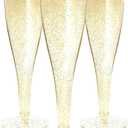 Prestee 48 Pack Champagne Flutes Plastic Disposable - Gold Glitter Flute Glasses for Champagne, Mimosa Bar, New Year's Eve 2025 Party Supplies, Wedding, Shower, Event - 4.5 oz Fairy Stemware