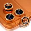 Choiche Compatible for iPhone 17 Pro/iPhone 17 Pro Max Camera Lens Protector Bling, 9H Tempered Glass Camera Cover Screen Protector Metal Ring Decoration Accessories (Glitter-Orange)