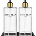 Glass Hand and Dish Soap Dispenser Set by Brighter Barns - Kitchen Soap Dispenser Set with Tray & Pump - Refillable Glass Bottles for Sink - Neutral Kitchen Accessories for Airbnb, Restaurants (Clear)