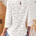 SOFIA'S CHOICE Women's Lace 3/4 Sleeve Shirts Crochet Eyelet Crew Neck Dressy Blouse Sheer Top (XL)