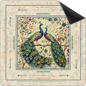 Vintage Floral Peacock Mahjong Mat 31.5 x 31.5 Inch, Traditional Indian Peacock Non-Slip Mahjong Table Cloth for American Mah Jong, Poker, Card Games and Dominoes