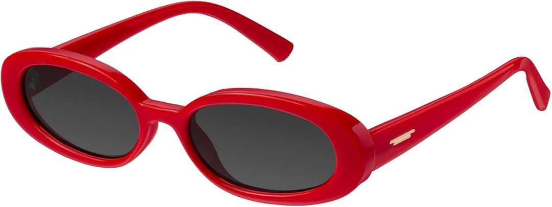 mosanana Retro Tiny Oval Sunglasses for Women with Small Face Narrow Style MS52360 (C5 Red)