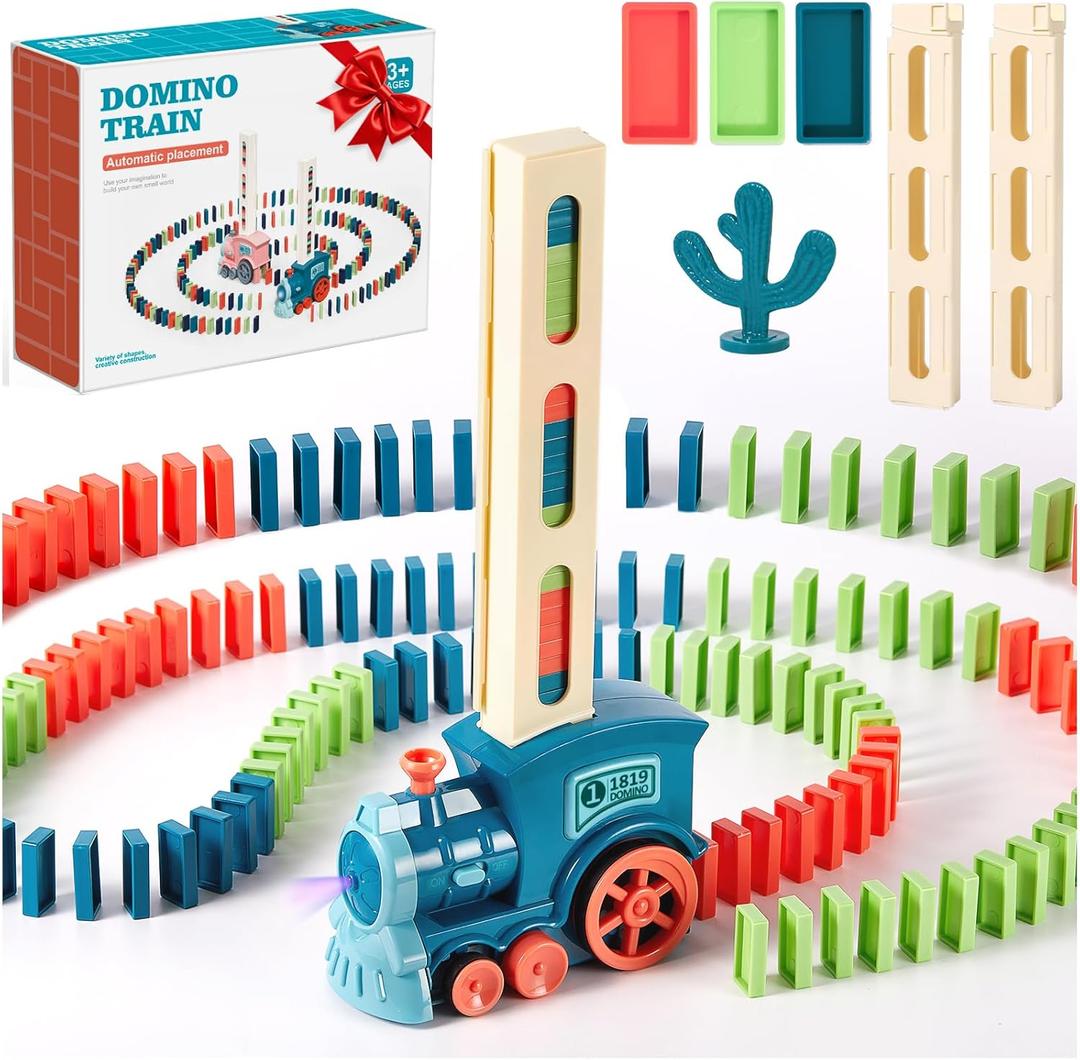 200 PCS Domino Train Toys Set, Automatic Dominos Building and Stacking Creative Game 4-8, Electric Dominoes Stem Montessori Toys for Kids Autistic Boys Girls 3 4 5 6 Year Old Christmas Birthday Gifts