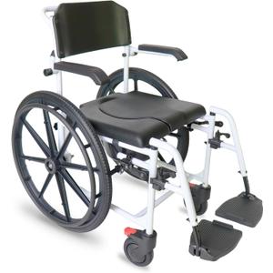 KMINA PRO - Shower Wheelchair, Adjustable Chair with Wheels for Disabled Adult, Self Propelled, Black