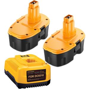 2Pack 5000Ah Replacement for Dewalt 18V Battery Ni-Mh DC9098 DC9096 DC9099 DC970 DW9095 DW9096 DW9098 DW9099 DE9039 DE9096 DE9098 with DC931 Ni-Cad Ni-Mh 18V Battery Charger