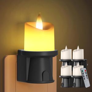 2-in-1 Plug in Night Light (4 Pack) - Dual Mode: Sensor & Remote Control - Modern Farmhouse Black Candle Wall Sconce for Industrial Decor, Hallway, Halloween(Black, 4 Pack)