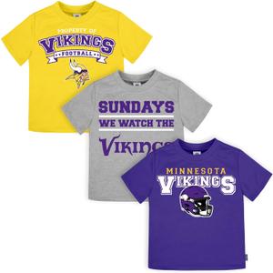 Gerber NFL Unisex-Baby NFL Short Sleeve Team Fan Tee Shirt, Pack of 3 (Vikings), 3T
