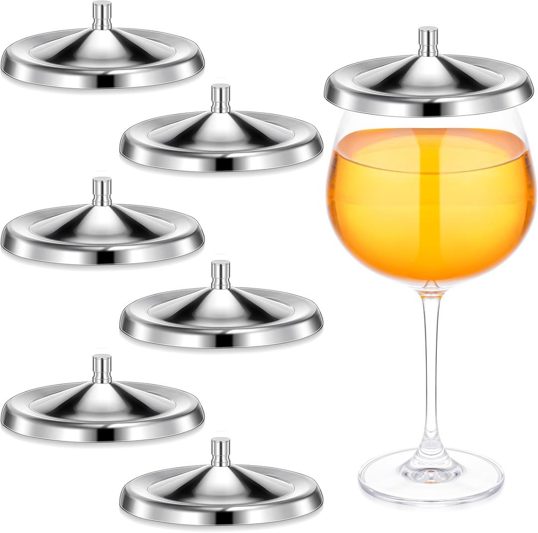 6 Pcs Stainless Steel Wine Glass Covers Wine Glass Covers to Keep Bugs out for Drinks Coffee Mugs Tea Cups Water Glasses Drinking Accessories