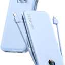 Portable Charger with Built-in Cables and Wall Plug, 12000mAh 22.5W USB C Power Bank Fast Charging with LED Display, External Battery Pack Travel Essentials Compatible with iPhone, iPad, Samsung Blue