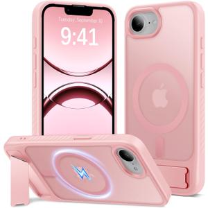 Eastinbox Magnetic for iPhone 17e & iPhone 16e Case with Stand [Compatible with MagSafe] [Built-in Invisible Kickstand] Matte Back Protective Phone Case for iPhone 17 e/16 e 6.1", Matte Pink