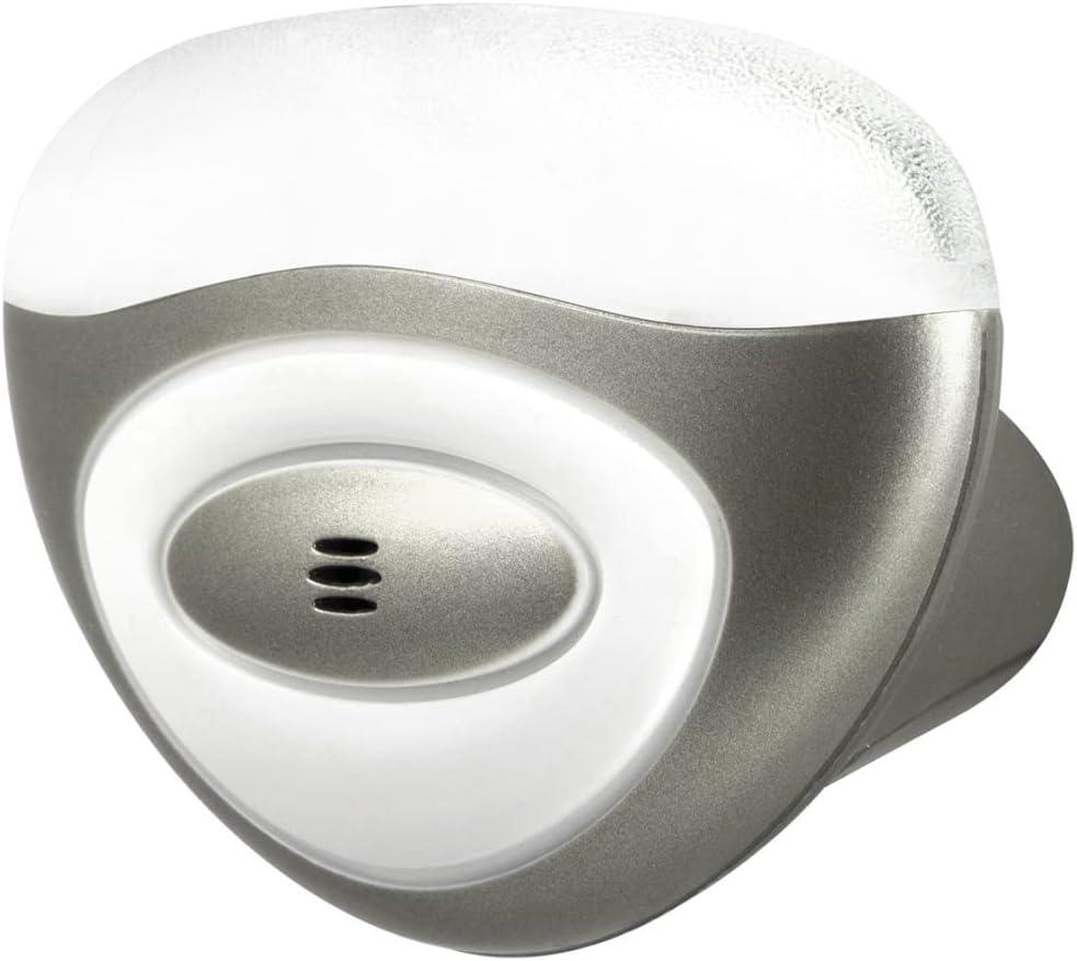 GE Enbrighten Mini LED Night Light, Dusk-to-Dawn, Plug-in, Ideal for Bedroom, Bathroom, Nursery, Kitchen, Silver, 10970