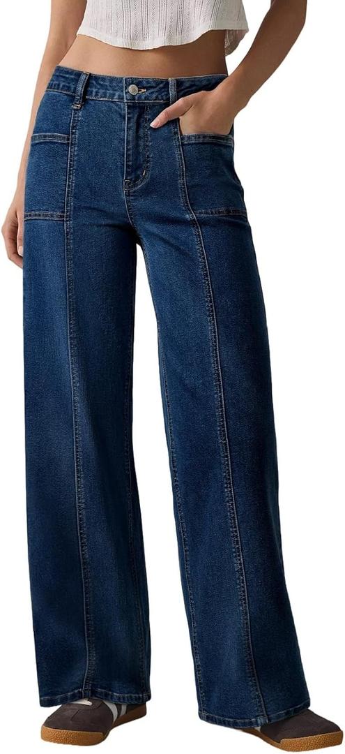 Sidefeel Womens Wide Leg Jeans High Waisted Stretchy Straight Leg Baggy Denim Pants (10, Bluing)