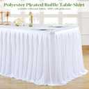 PARTISKY White Polyester Table cloth for Rectangle Tables 6f, Wrinkle Resistant Pleated Ruffle Table Cloth for Birthday Party Banquet Wedding Baby Shower