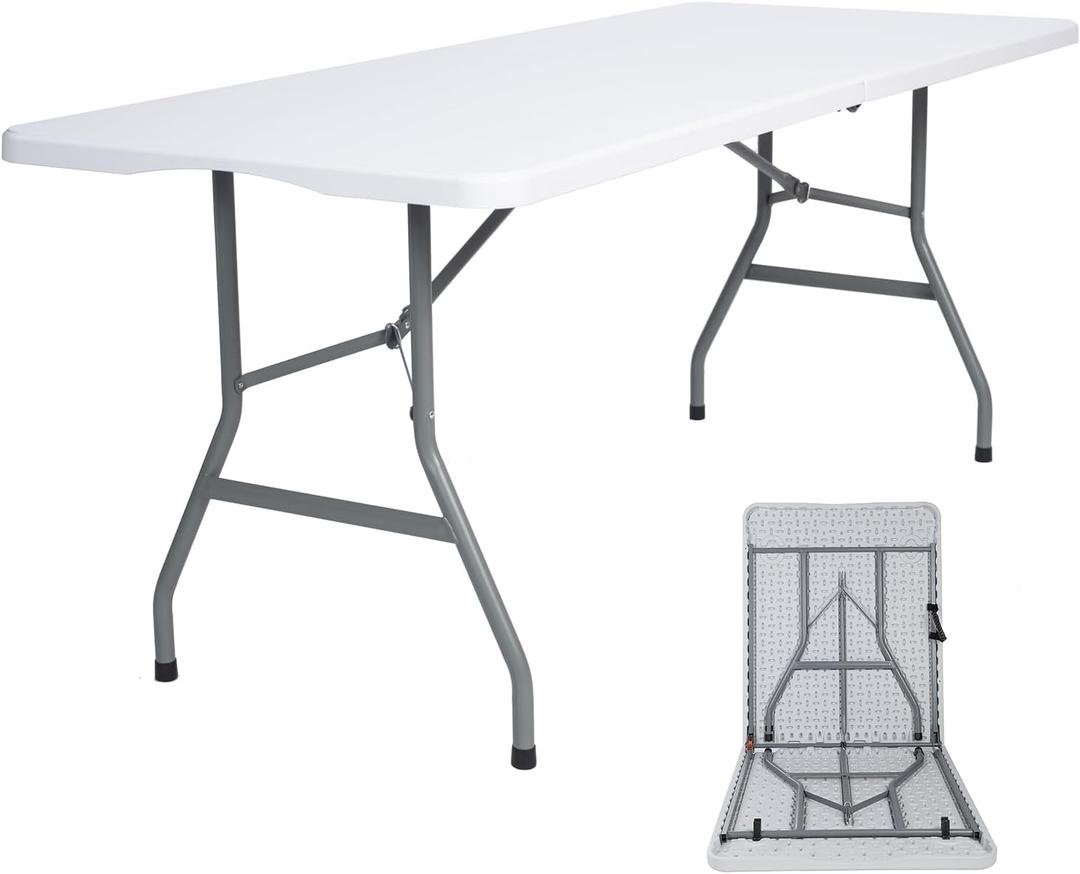 Lakhow Folding Table 6ft Heavy Duty Portable Table Indoor Outdoor with Parties, Camping & BBQs, Folds in Half for Easy Storage, No Assembly Required, White