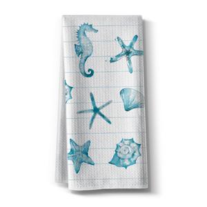Kitchen Towels for Women-Funny Joked Starfish Seahorse Scallop Ocean Themed Absorbent Microfiber Bar Tea Towel, for Mom Birthday Christmas-Blue 16" x 24” Pack Of 3
