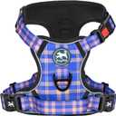 PoyPet No Pull Dog Harness, Reflective Adjustable No Choke Pet Vest with Front & Back 2 Leash Attachments, Soft Control Training Handle for Small Medium Large Dogs(Checkered Blue & Orange,M)