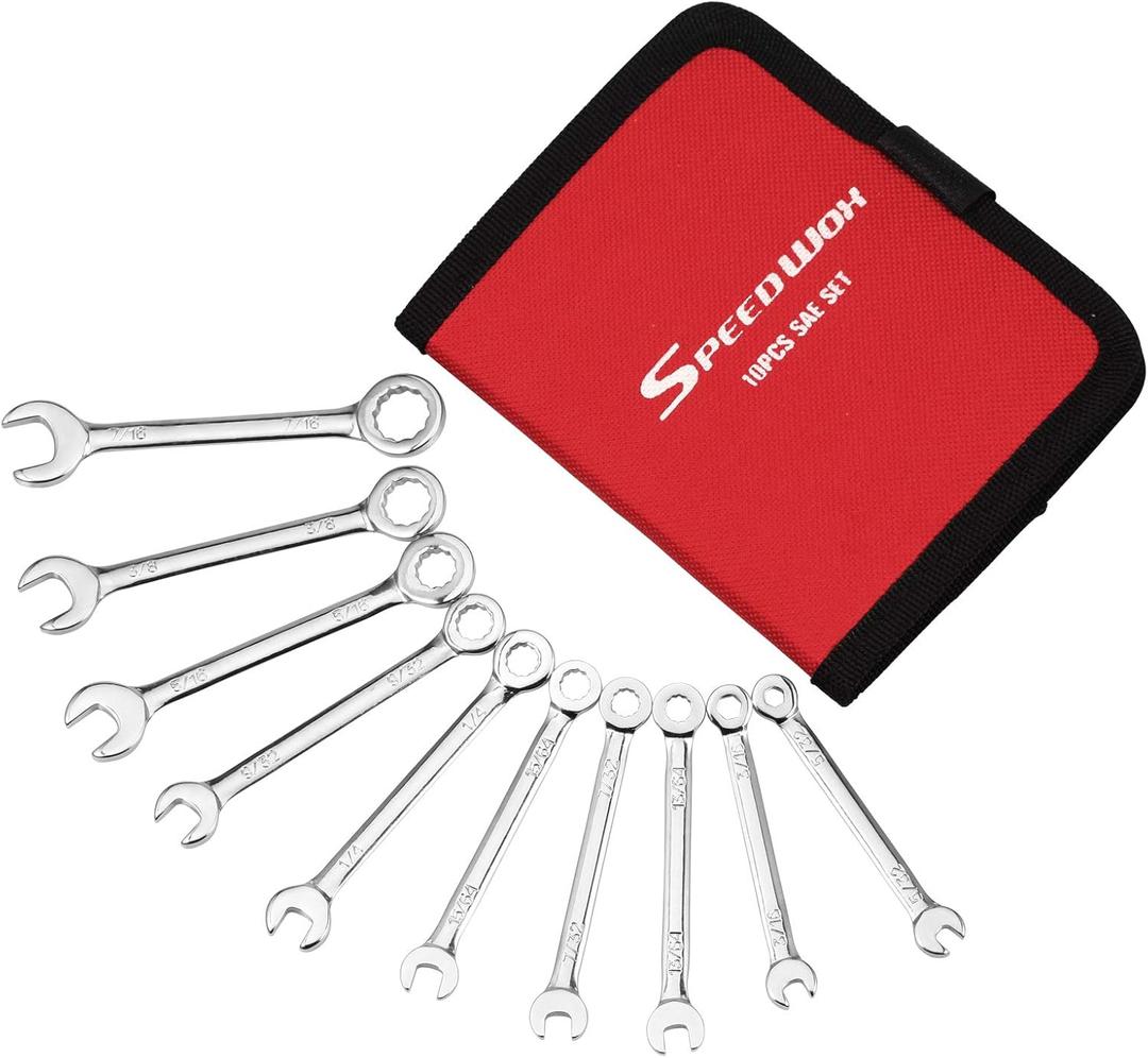 SPEEDWOX 10-Piece Mini Wrench Set, Standard SAE Sizes, High Carbon Steel, Portable Canvas Bag