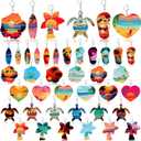 Bucherry 36 Pcs Beach Favors Keychain Gifts Set Wooden Bulk Surfboard Sea Turtle Coconut Tree Christian Religious Keychains for Beach Hawaiian Florida Bahamas Souvenirs Luau Party Favors(Cute Style)