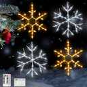 Tuanse 4 Pcs Christmas Silhouette Window Lights Christmas Snowflake Lights with Remote Control LED Lighted Snowflake Decorations Xmas for Window Wall (Warm White and White)