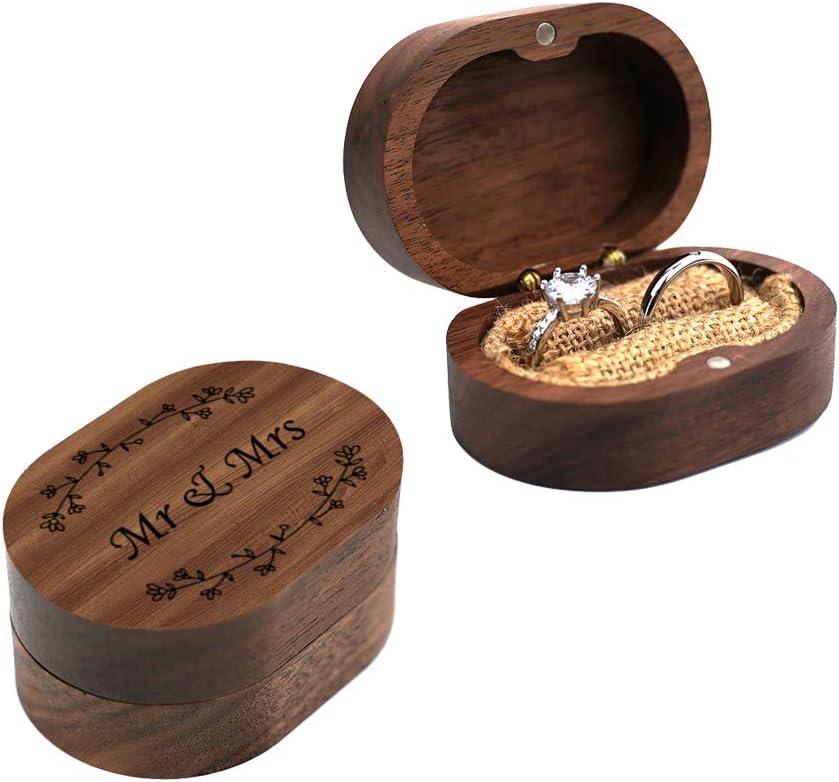 molchagar Wedding Ring Box, Wood Ring box for Proposal, Rustic Mr & Mrs Carve Engagement Ring Holder Gift for Wedding Ceremony