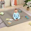 50"x50" Premium Baby Play Mat, Memory Foam with Wipe-Clean Leather Cover, Non-Slip & Machine Washable Floor Mat for Tummy Time, Crawling and Family Bonding Time, Grey