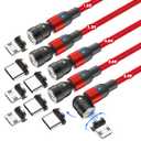AUFU Fast Charging Magnetic Charging Cable(5Pack-1.6ft/3.3ft/6.6ft/6.6ft/6.6ft), Magnetic Charger Cable USB C Magnetic Fast Charger 3A Fast Charging Data Transfer Magnetic Cable (Red)