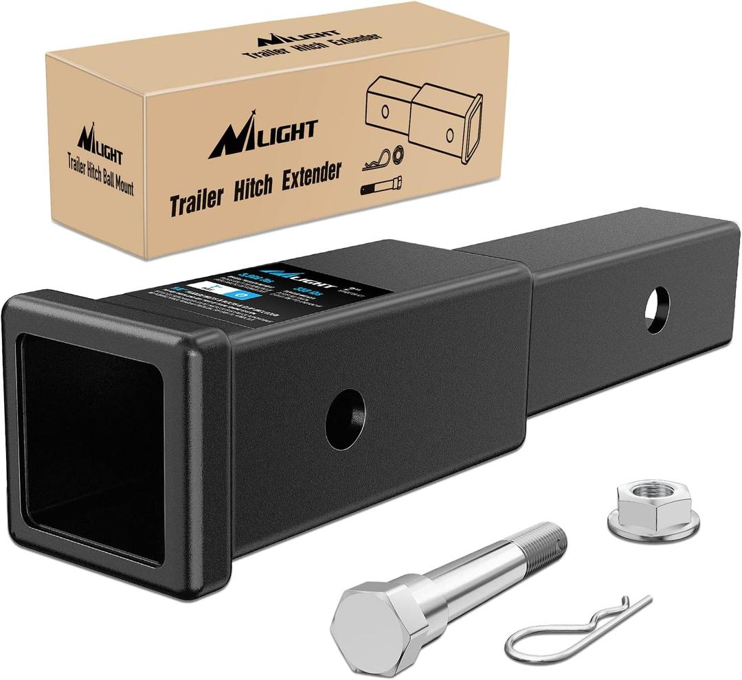 Nilight Trailer Hitch Extender 7 inch Extension Length Fits for 2" Receiver Tube with 5/8 inch Stainless Steel Bolt Flange Nut and Clip 3,500 lbs GTW Matte Black